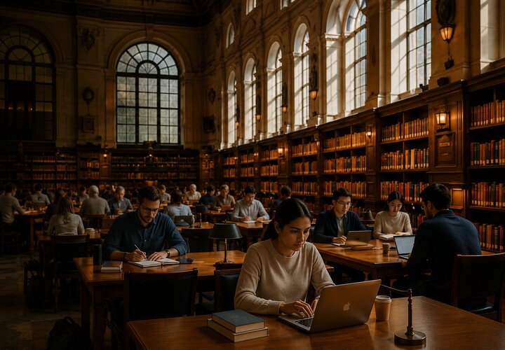 People collaborating in a library